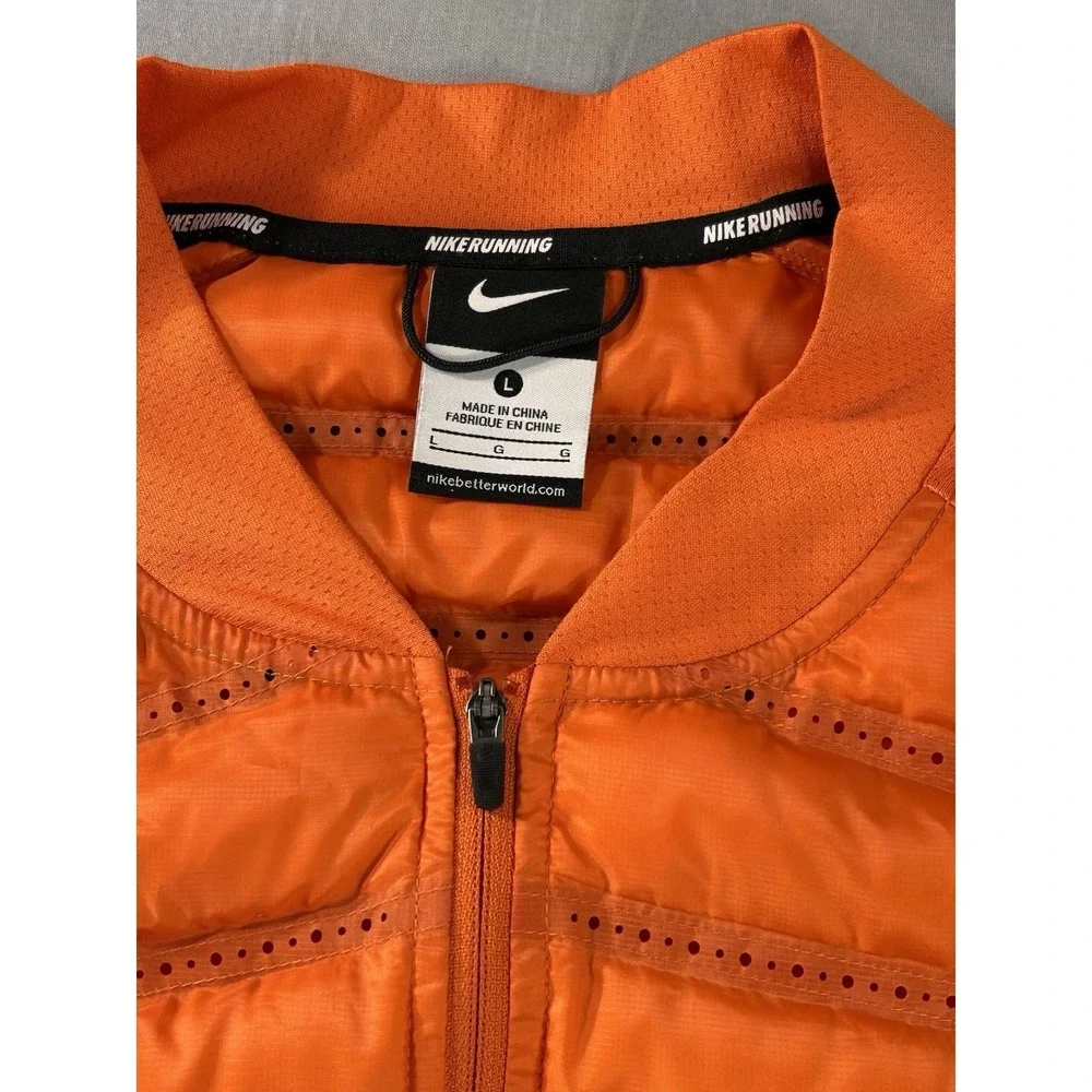 Nike Aeroloft 800 Running Vest Vibrant Orange Full Zip Men's Large Goose Down